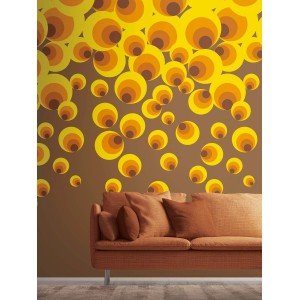 Livingwalls Vliestapete The Wall II 392581 mit gelb-braunen Kreisen im Retro-Design.