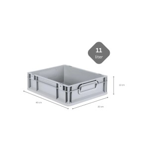 Graue PROREGAL Eurobox NextGen, 11 Liter, mit Scharnierdeckel und schwarzen Schiebeverschlüssen.