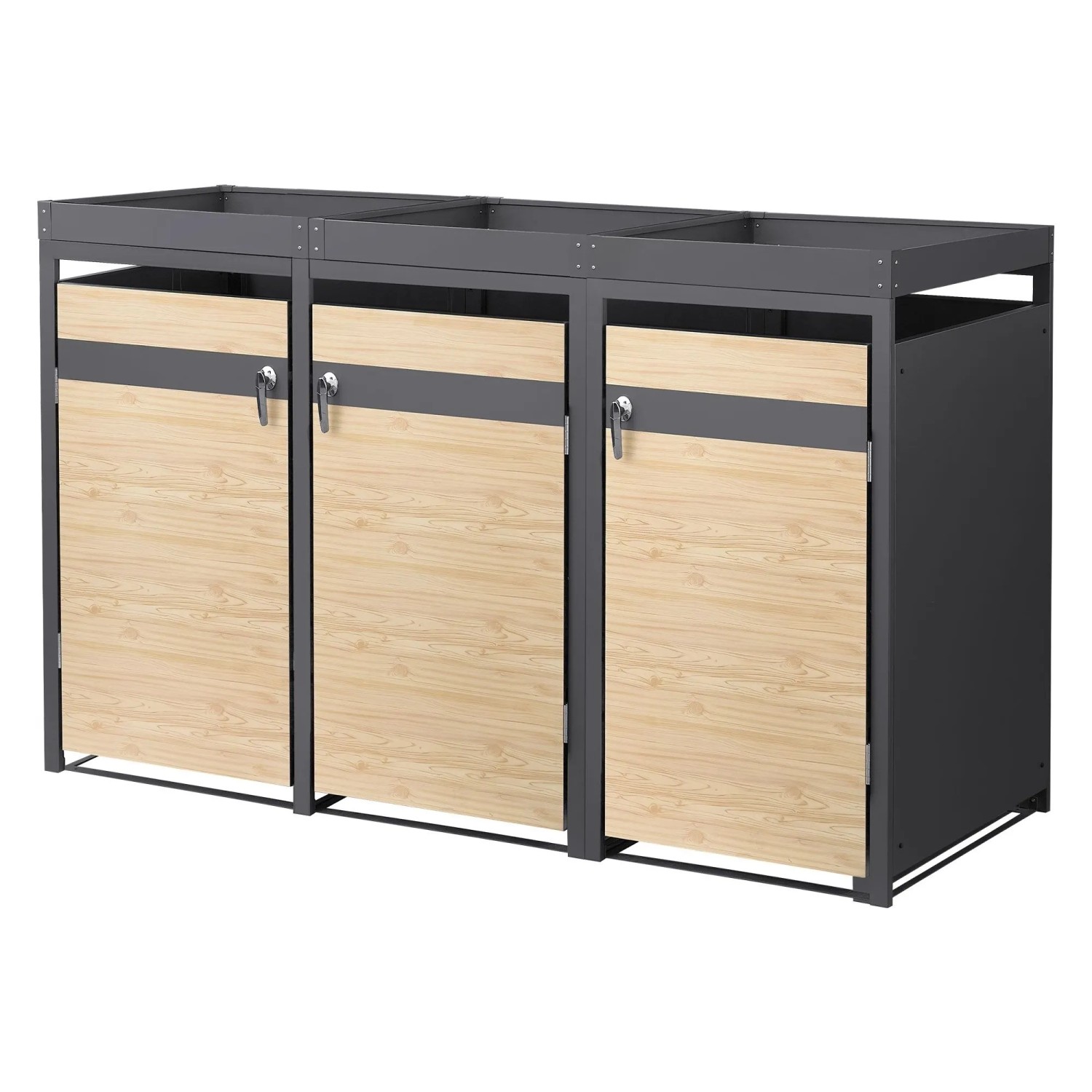 Ml-Design Mülltonnenbox 3er Pflanzdach 240L Anthrazit-Holzoptik