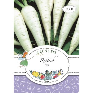 Grüne Fee Rettich Rex Saatgut: Kegelförmiger, weißer Rettich für den Anbau im Garten oder Gewächshaus.