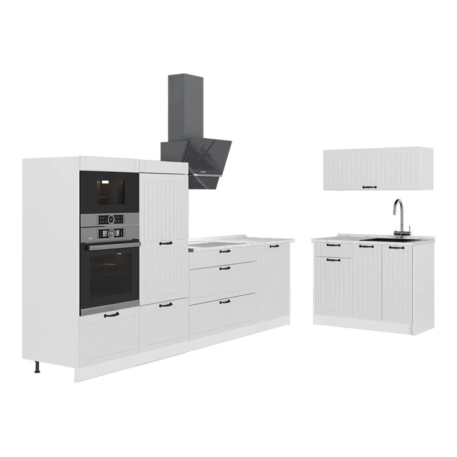Vicco Küchenzeile Fame-Line Weiß Landhaus/Weiß 380 x 154 AP Marmor Art Nr 64146