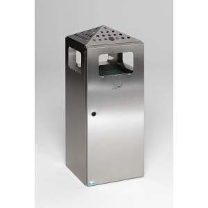 PROREGAL Eckiger Kombiascher Mit Einflügeltür Deckel 80 Liter HxBxT 92 x 40 x 40 cm Edelstahl Grau