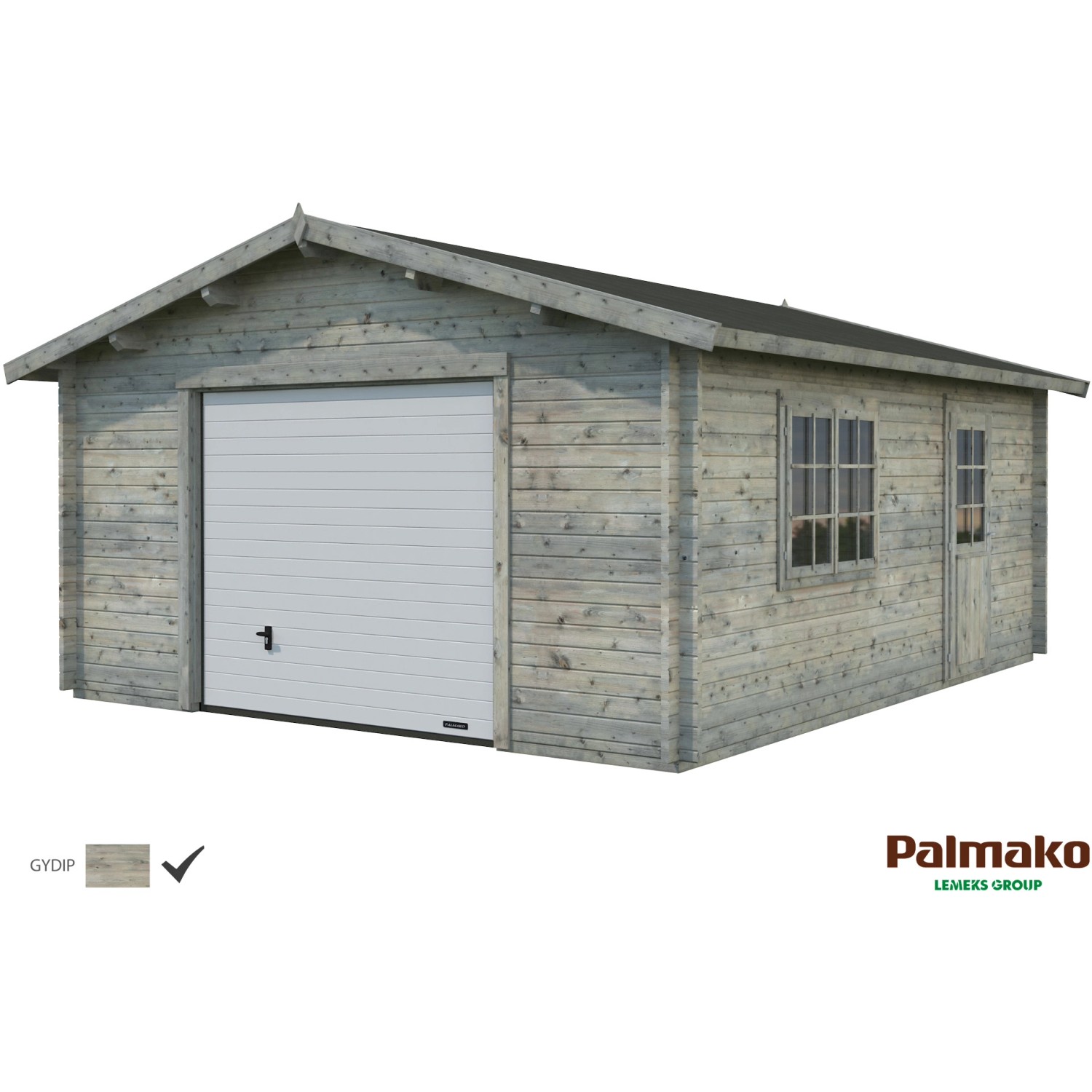 Palmako Holzgarage Roger mit Sektionaltor Grau tauchgrundiert 450 cm x 550 günstig online kaufen