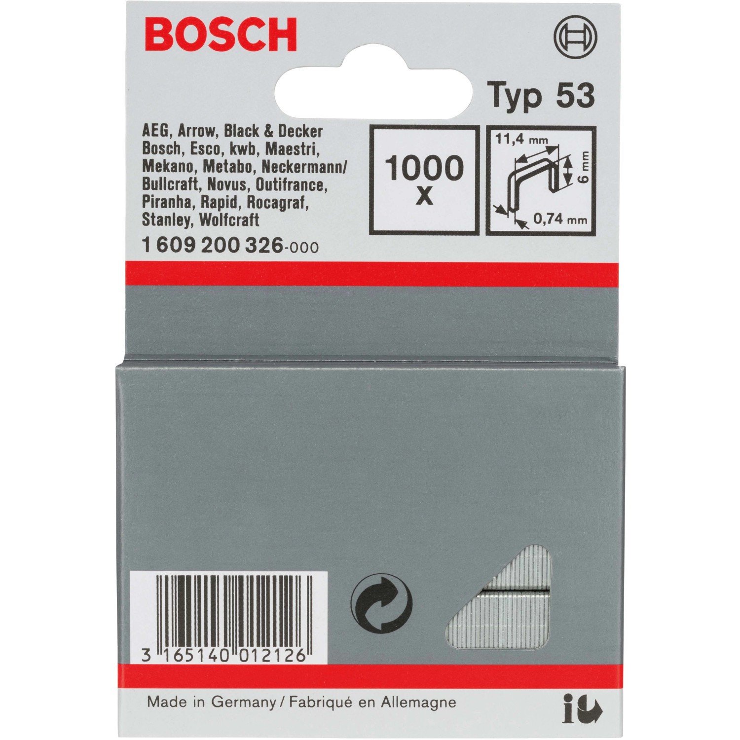 Bosch Feindrahtklammern Typ 53 für Tacker 1.000 Stück 6 mm x 11,4 mm