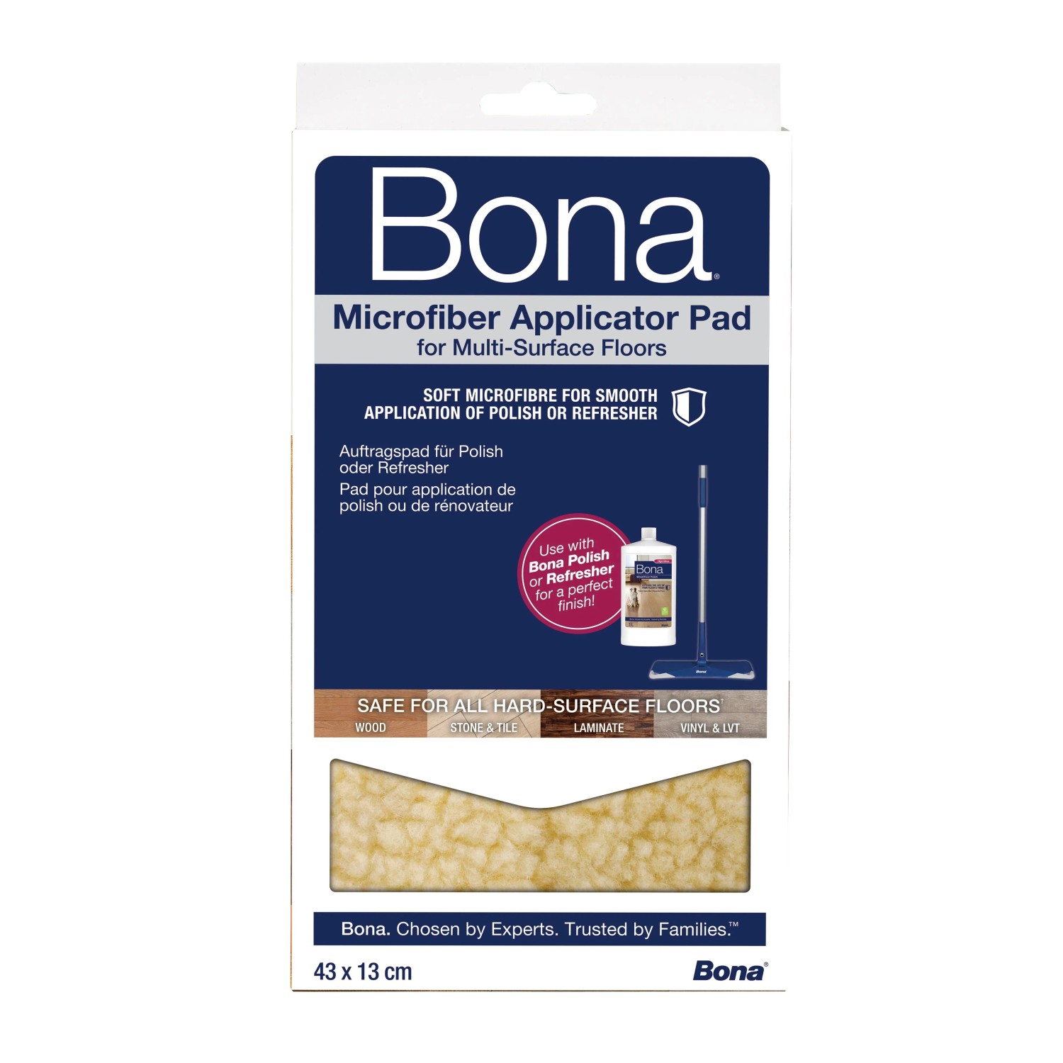 Bona Mikrofaser Auftrags-Pad für Polish und Refresher, Pflegepad Bezug Wischbezug (Auftrags-Pad, 13.5x25.5 cm, 1-tlg., Befestigung mit Klettoberfläche an allen Bona Mopps)
