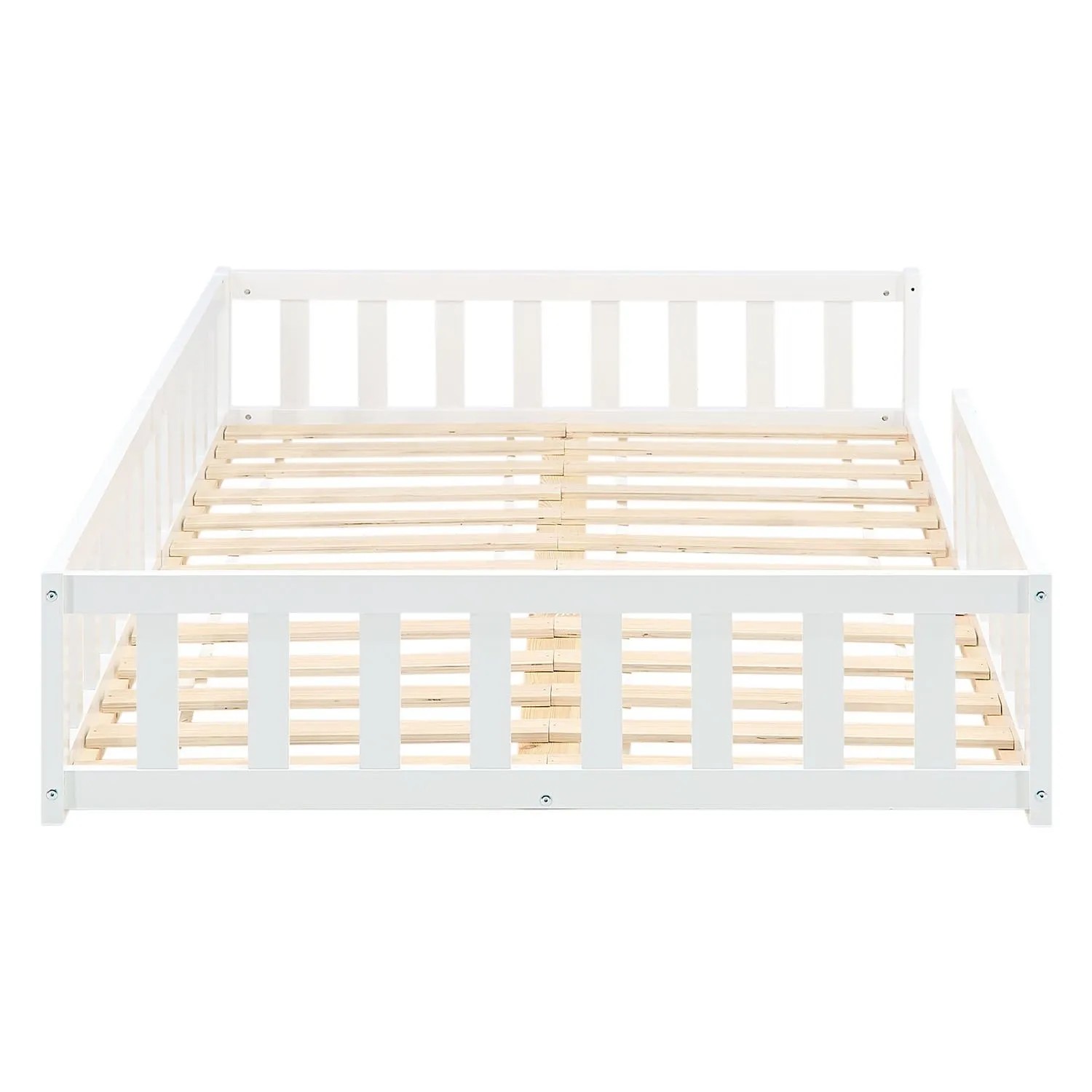 Homestyle4u Kinderbett Weiß mit Rausfallschutz 120x200 cm Bodenbett Lattenrost 2838