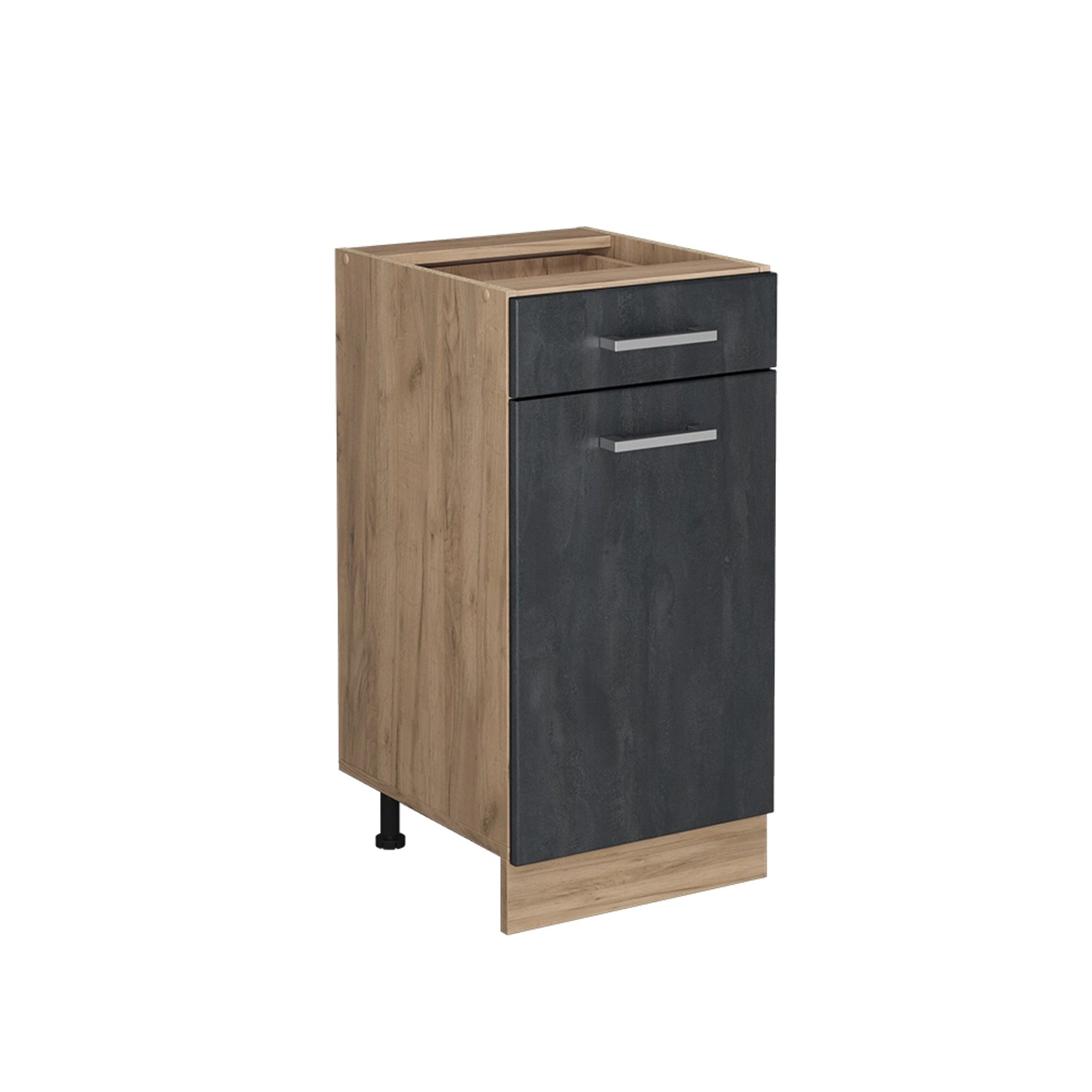 Vicco Küchenunterschrank R-Line Schwarz Beton 40 cm ohne Arbeitsplatte mit Goldkraft Eiche Korpus
