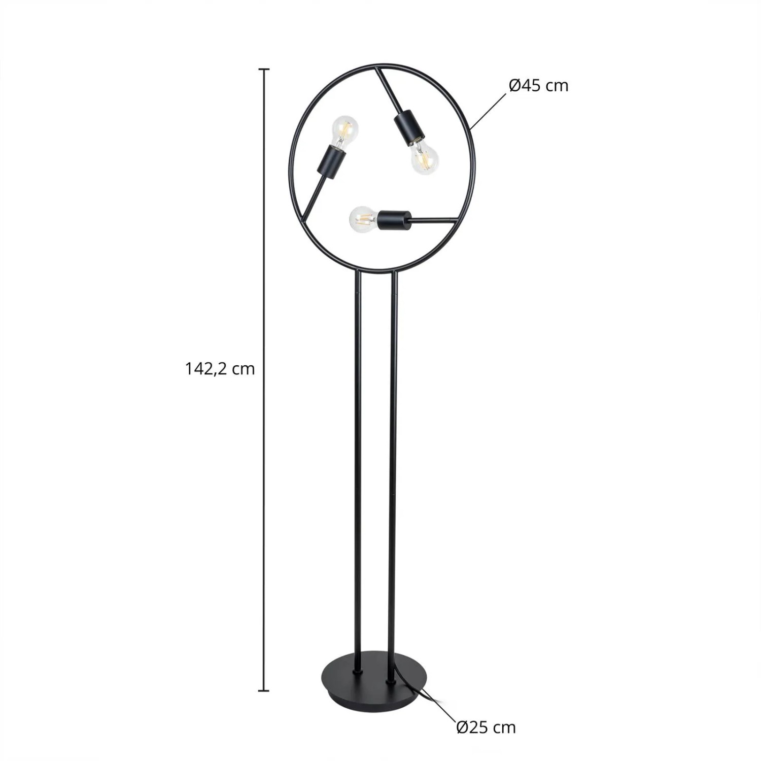 Moderne, schwarze 3-flammige Design-Stehlampe Linnard aus Metall für das Wohnzimmer.