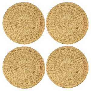 HMF 37231-S4 Tischset Rund Geflochten aus Wasserhyazinthe Platzset Abwaschbar 4er Set 35 cm