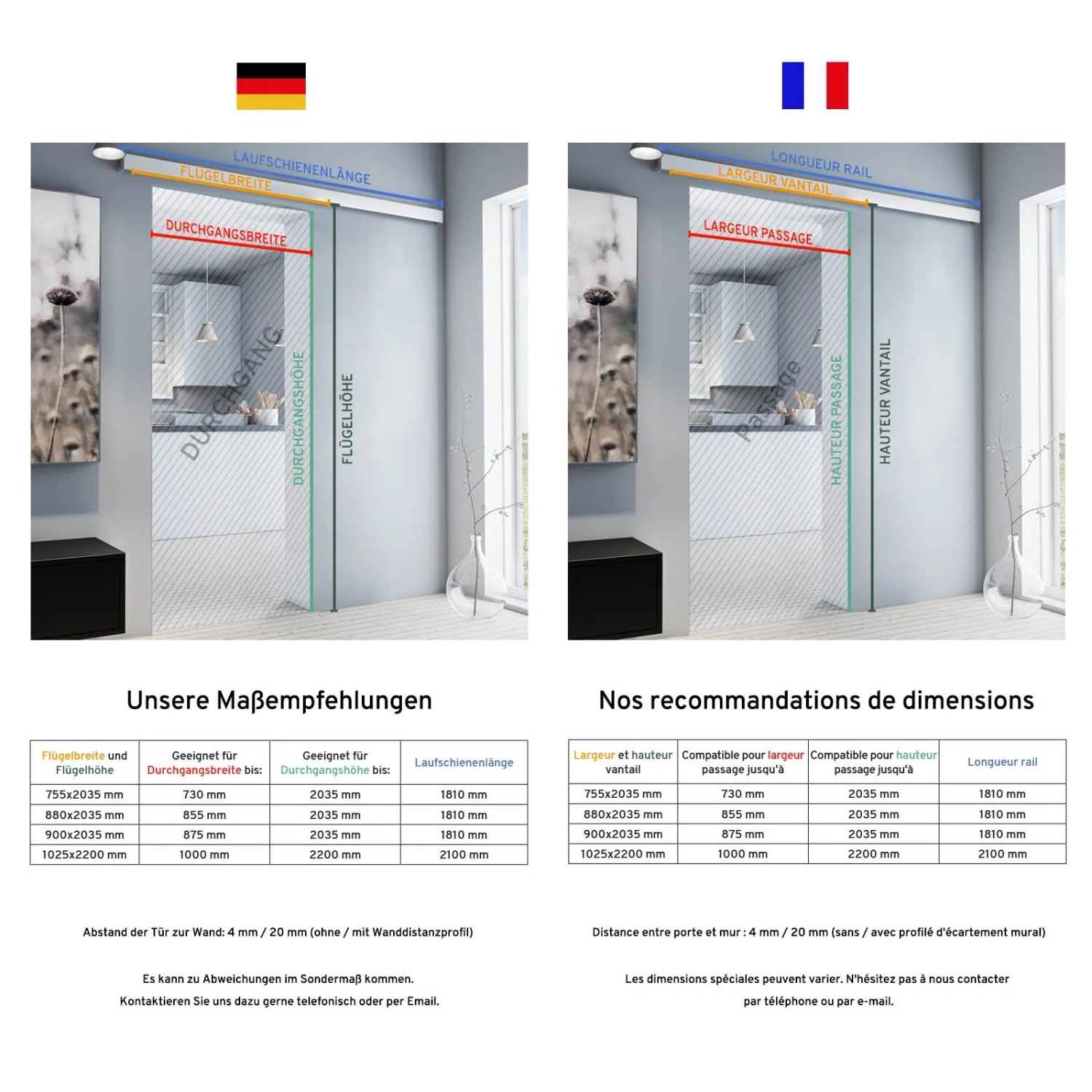 Schwarze inova Loft Glastür 755x2035 mm mit Softclose, Komplettset für Glastüren & Schiebetüren.