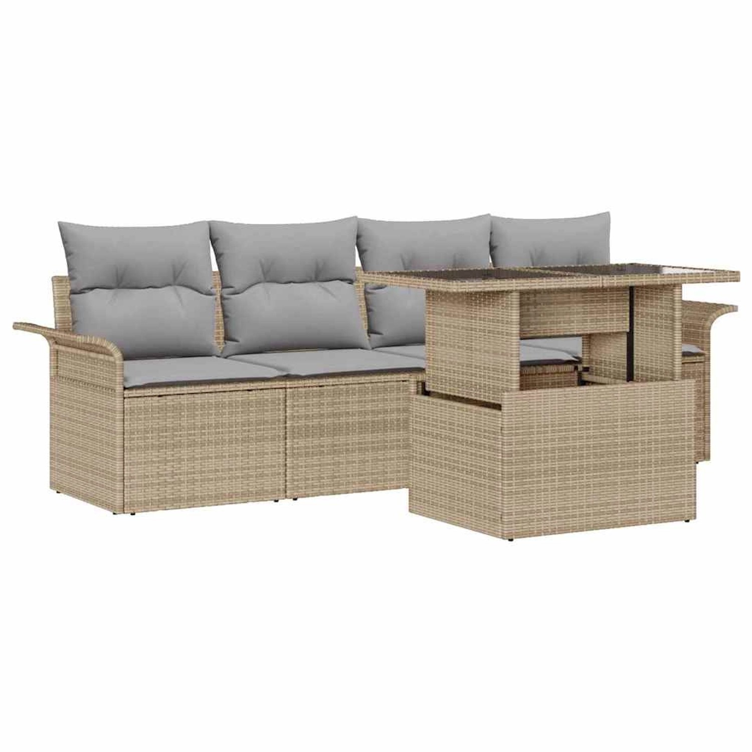 vidaXL Garten-Sofa-Set mit Kissen mit Speicher 5-Tlg Beige Poly Rattan 3356 günstig online kaufen