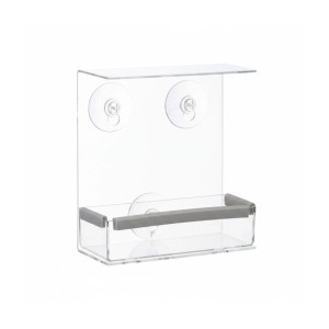 Relaxdays Vogelfutterhaus Acryl Transparent für Fenster mit Saugnäpfen 16,5 cm x 15 cm x 7,5 cm 170 g