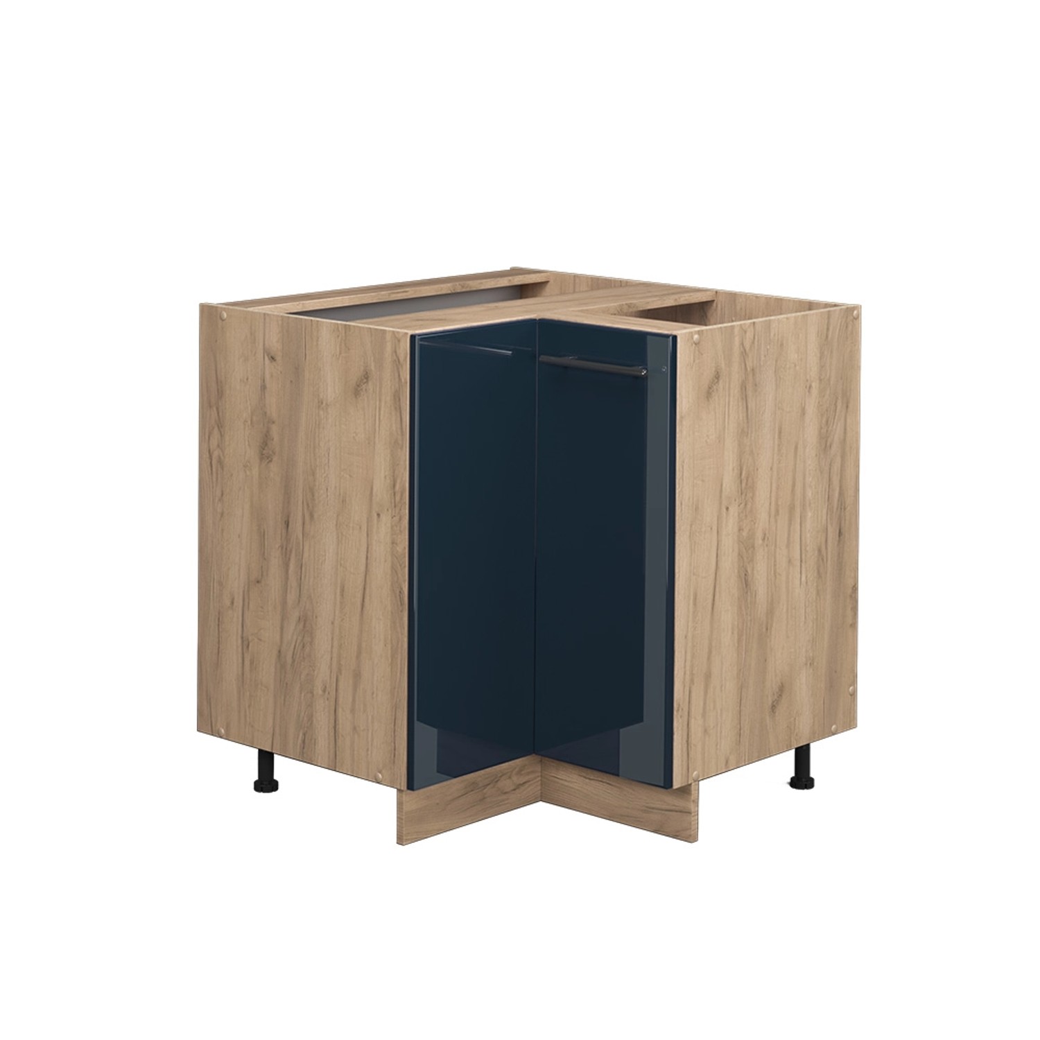 Vicco Eckunterschrank Fame-Line Dunkelblau Hochglanz/Goldkraft Eiche 81 cm ohne Arbeitsplatte