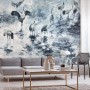 Erismann Fototapete mit Kranichen in Blau, Teil der Guido Maria Kretschmer Kollektion. Wanddeko im Wohnzimmer.