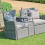 Grauer DELUKE Gartenstuhl URBAN mit Hocker, Relaxsessel aus wetterfestem Kunststoff für Outdoor.