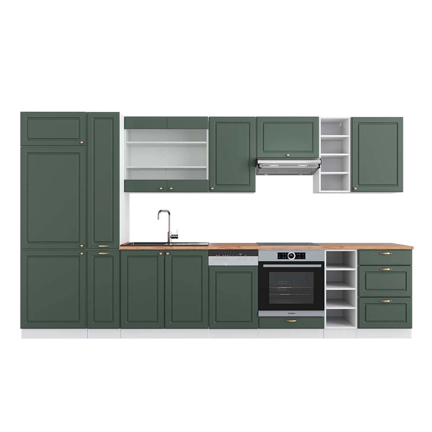 Vicco Fame-Line Küchenzeile Grün-Gold Landhaus/Weiß 355 cm AP Eiche günstig online kaufen