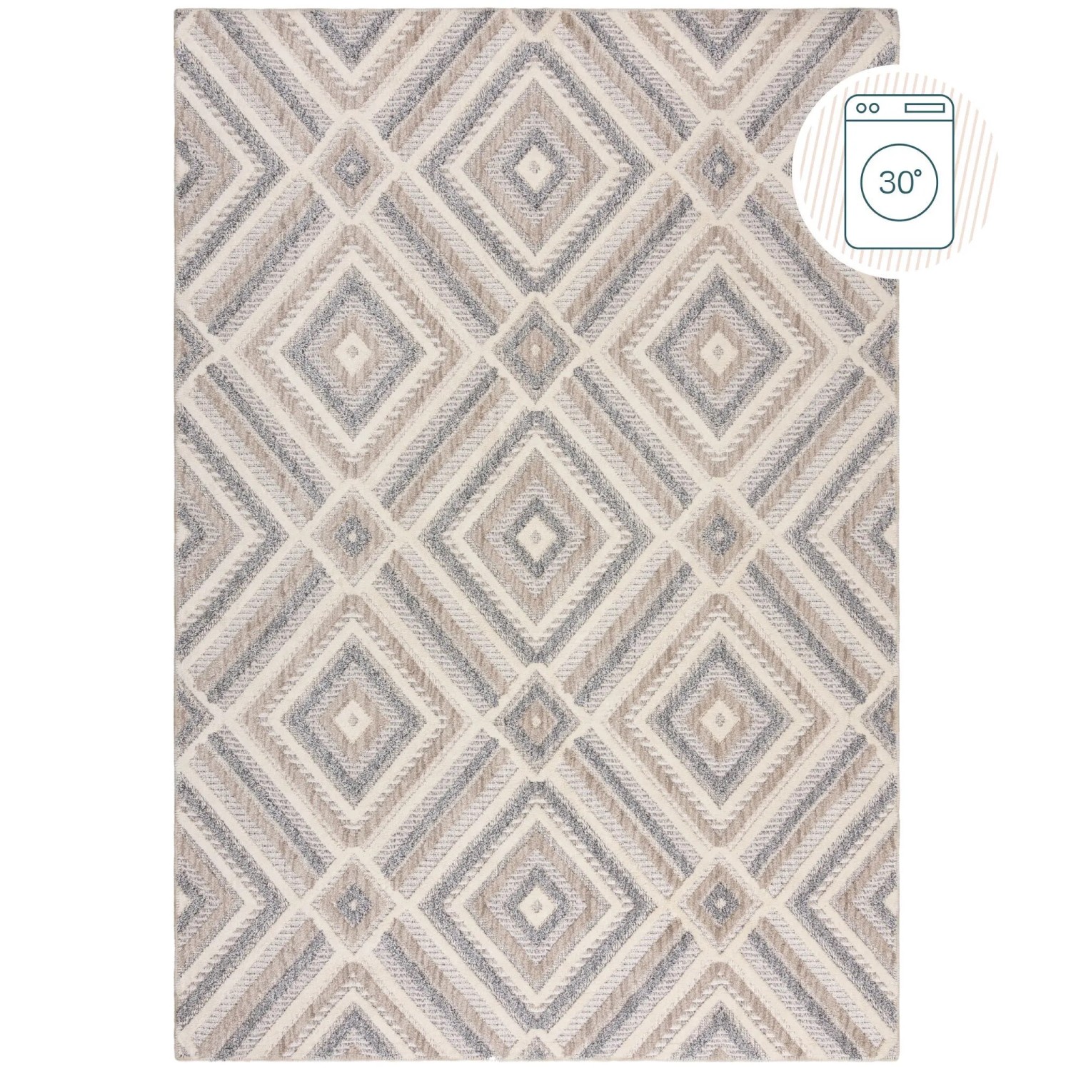 Flair Rugs Kurzflorteppich Beckett Waschbar 194 cm x 290 cm Beige-Grau
