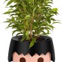 Lechuza Ojo Pflanzgefäß in Raven Black, 21 cm, mit Playmobil-Gesicht und grüner Pflanze.
