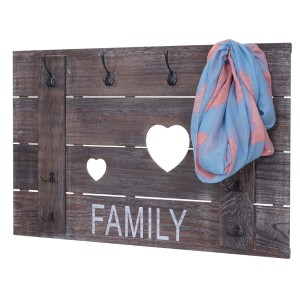 Wandgarderobe C89 Family im Shabby-Look mit 8 Haken und Herz-Ausschnitten.