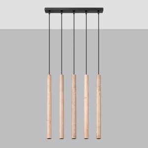 Sollux Pastelo Pendelleuchte mit 5 Holz-Elementen, moderne Lampe für Wohnräume.