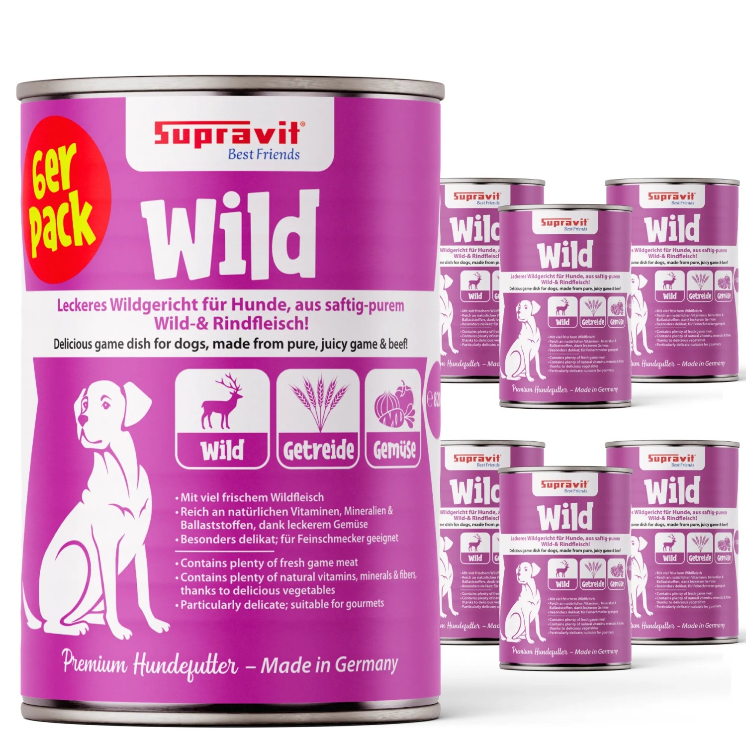 Supravit Nassfutter für Hunde mit Wildfleisch Gemüse und Nudeln