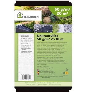 TTL GARDEN Unkrautvlies 50g/m² 2x10m 20m² Schwarz Gartenvlies Mulchvlies UV-stabil gegen Unkraut