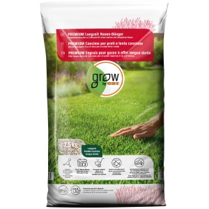 Verpackung OBI Premium Langzeit-Rasendünger 7,5 kg für dichten, grünen Rasen.