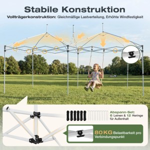 Stabiler Sekey Faltpavillon 3x6m mit verstärkter Konstruktion, 80kg Belastbarkeit. Kind schaukelt. Ideal für Sonnenschutz.