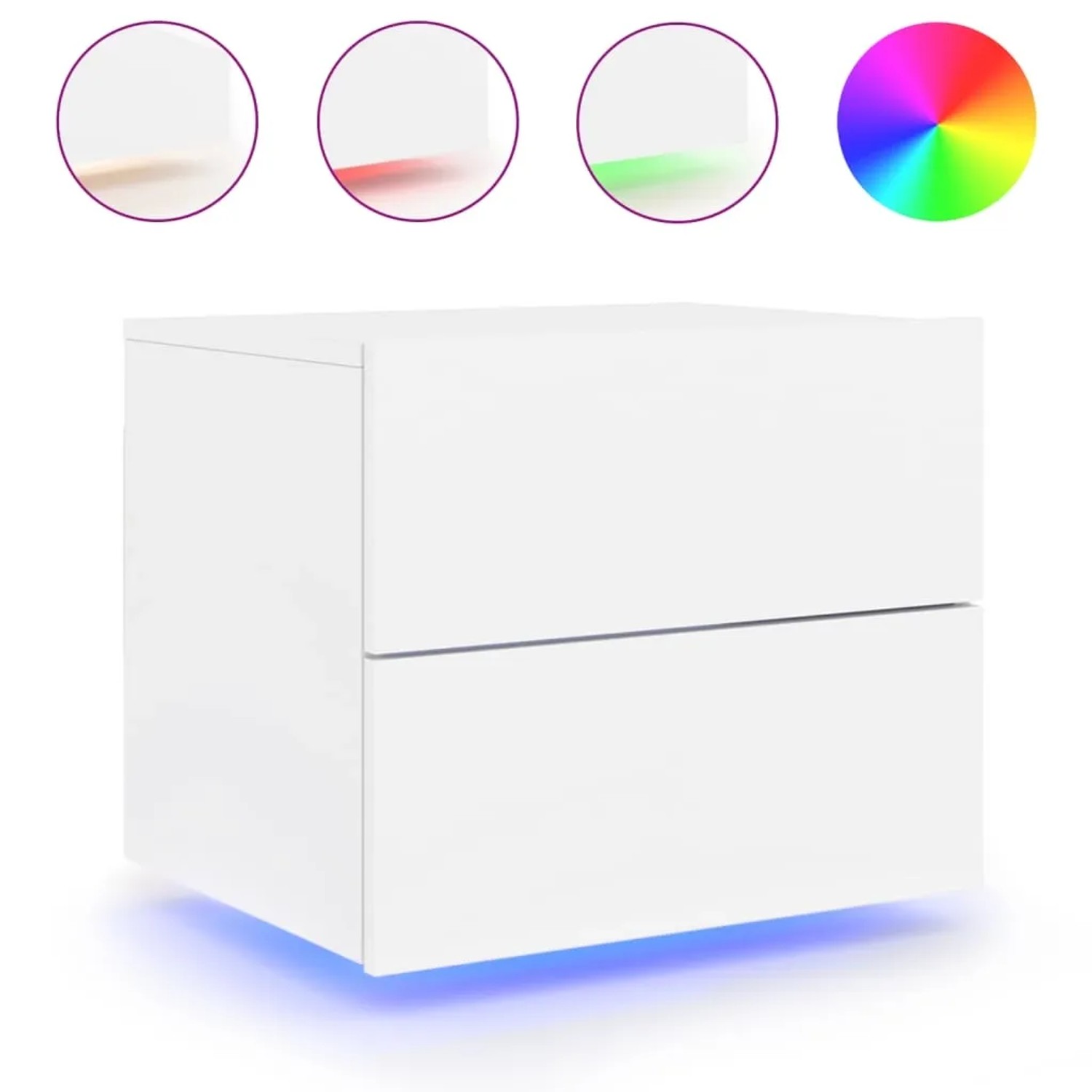Zwei weiße Wand-Nachttische mit LED-Beleuchtung, Modell 5.