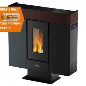 Freepoint Pelletofen Moon, Stahl braun, 10 kW mit Sichtfenster und gratis Pellets.