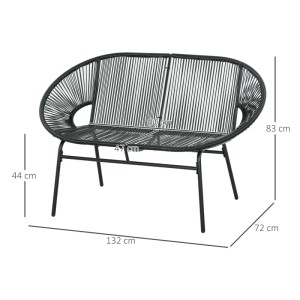 Schwarze Outsunny Gartenbank aus Stahl und PE-Rattan, 132x72x83 cm, für Garten und Terrasse.