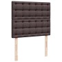 Dunkelbraunes vidaXL Boxspringbett Kopfteil mit Knöpfen, Stoffbezug und Holzfüßen.
