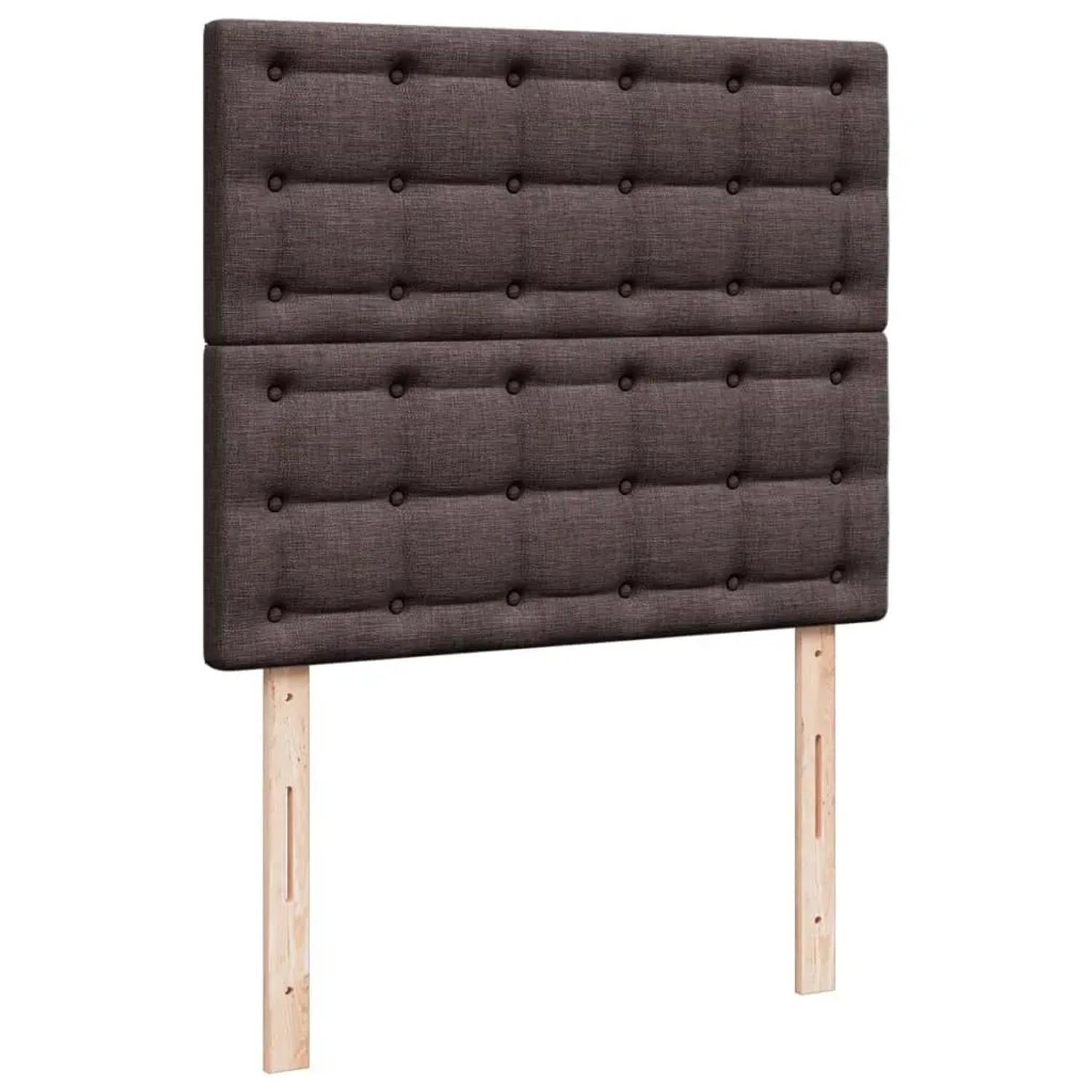 Dunkelbraunes vidaXL Boxspringbett Kopfteil mit Knöpfen, Stoffbezug und Holzfüßen.