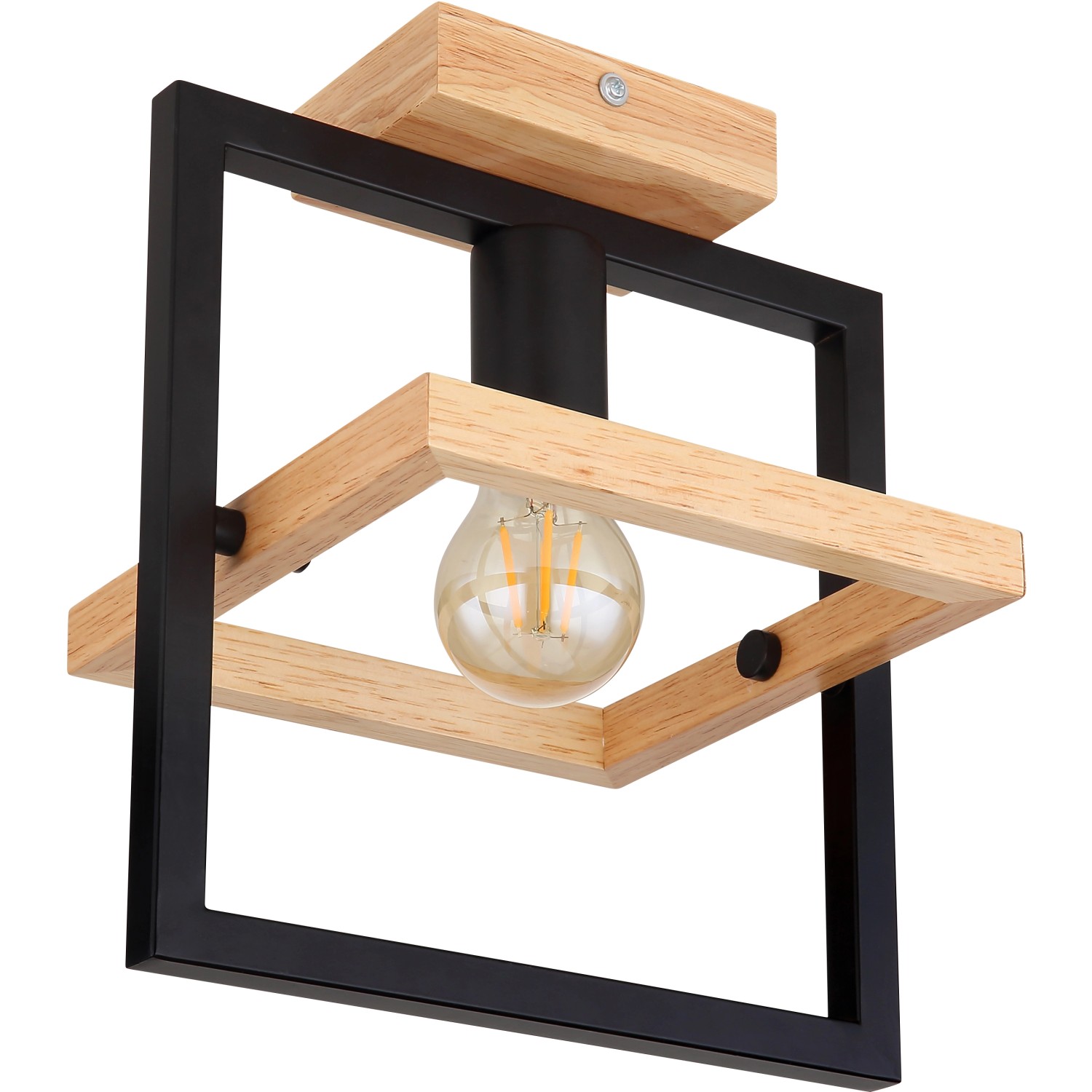 Moderne Globo Deckenleuchte Erica, 1-flammig, dunkelbraunes Holz und schwarzes Metall.