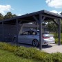 Holzbrüder Carport Ralf mit Geräteraum, anthrazitgrau, mit Auto. Einzelcarport mit Flachdach.