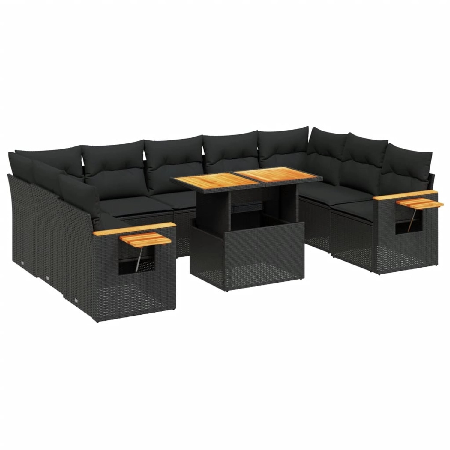 vidaXL 10-Tlg Garten-Sofagarnitur mit Kissen Schwarz Poly Rattan 3273659 günstig online kaufen