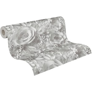 A.S. Création Vliestapete mit 3D Blumenmuster in Weiß.