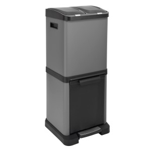 Svita 3xcombo Mülleimer, 32L, grau, mit Fächern und Tretpedal für die Mülltrennung.