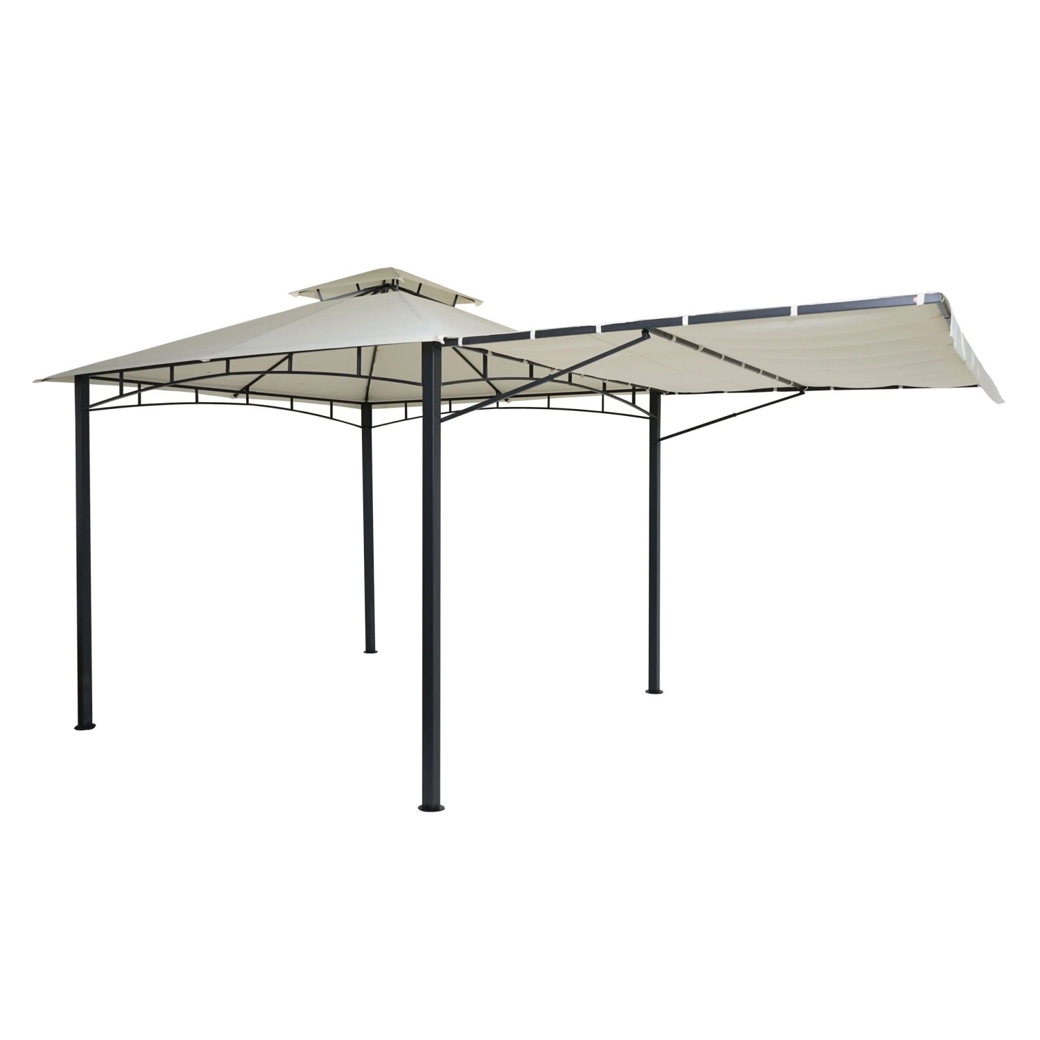 BERLINLODGE Pergola HxBxT 275x490x250cm Garten Pavillon Creme-Beige Stahl Bewegliche Seitenwand 2,5x2,5m