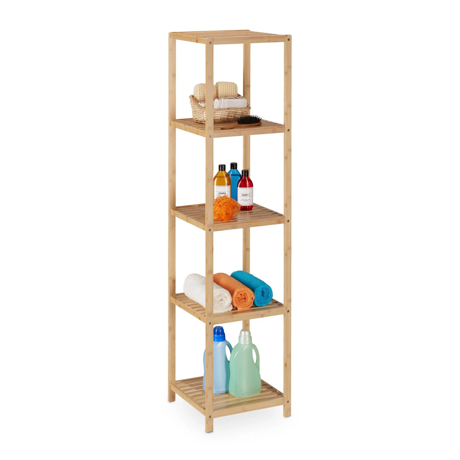 Relaxdays Badregal Bambus Natur 5 Ablagen 162 cm x 38 cm x 39,5 cm 5,1 kg