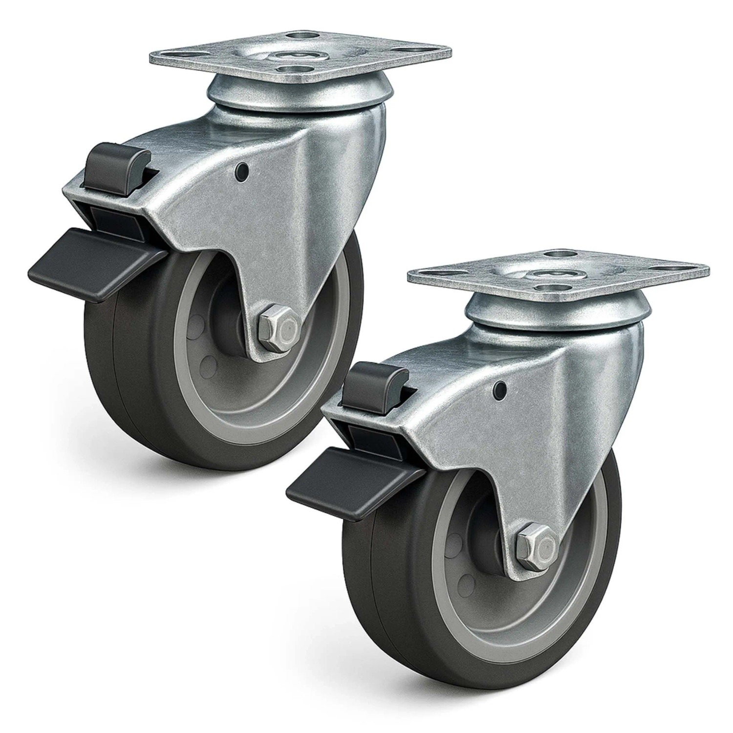 Wiltec Lenkrollen Set 2X Transportrolle M. Bremse 100Mm 80Kg Totalfeststellbar