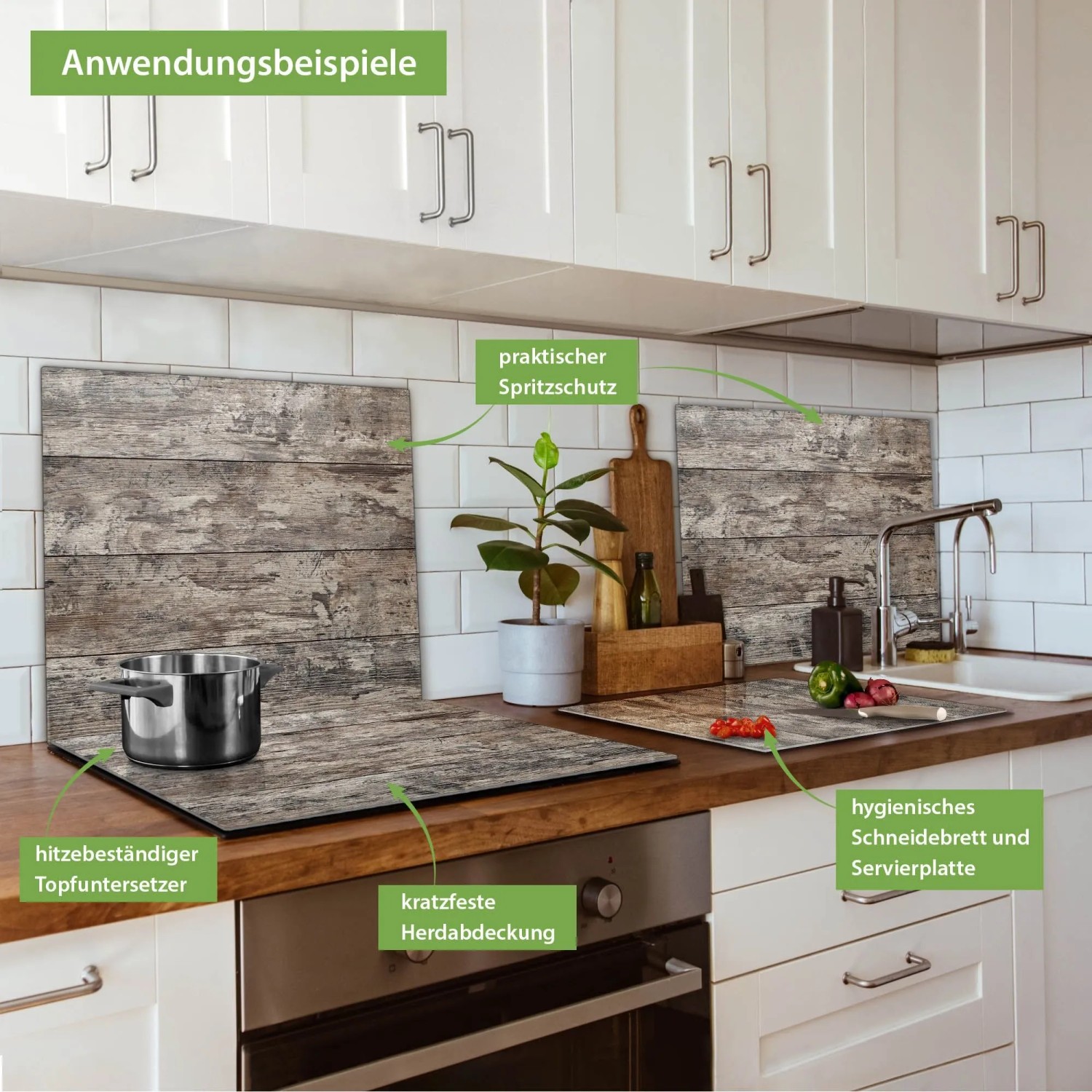 Banjado Herdabdeckplatte Glas mit Alte Planken Motiv. Vielseitig als Schneidebrett, Spritzschutz & kratzfeste Herdabdeckung.