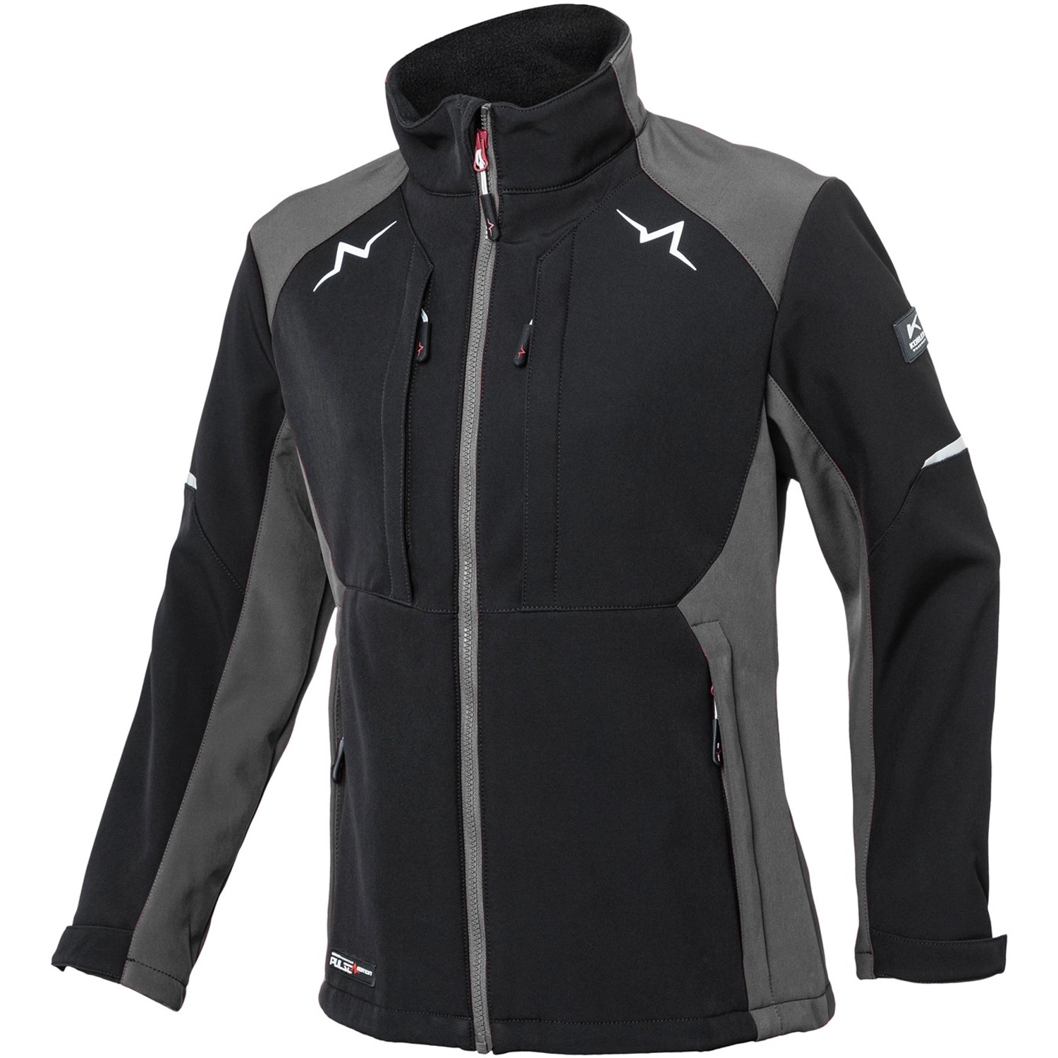 Kübler Pulse Softshelljacke für Damen in Schwarz/Anthrazit. Arbeitsjacke mit Reißverschluss und Taschen.