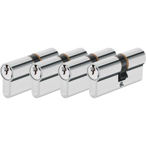 Abus Zylinderset, 4 vernickelte Profilzylinder, gleichschließend für Haustüren.