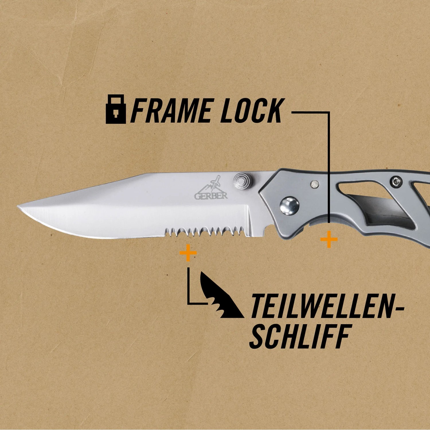 Gerber Paraframe I Klappmesser mit 7,6 cm Klinge und Frame-Lock Verriegelung.