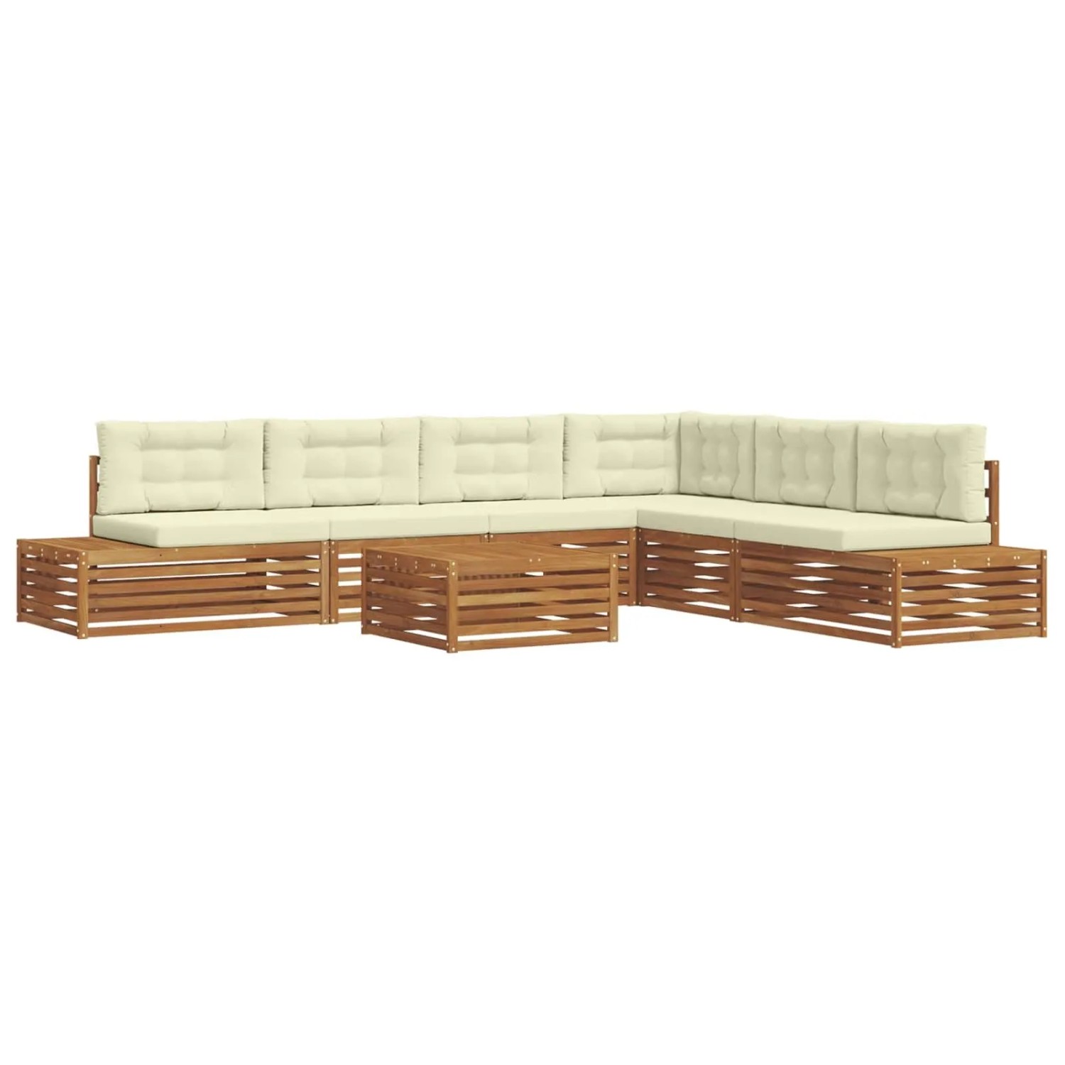 vidaXL Outdoor-Sofagarnitur mit Kissen 7-Tlg Natur und Creme 3374105