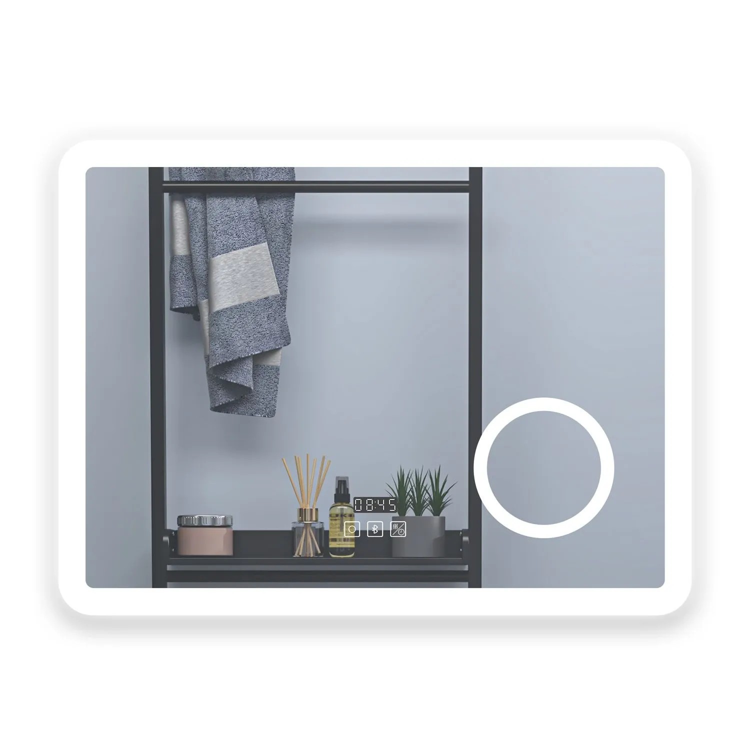 Duschparadies LED Badspiegel 3000-6500K Dimmbar 80x60cm Badspiegel mit Bluetooth Steckdose Uhr Lupe Touch Beschlagfrei