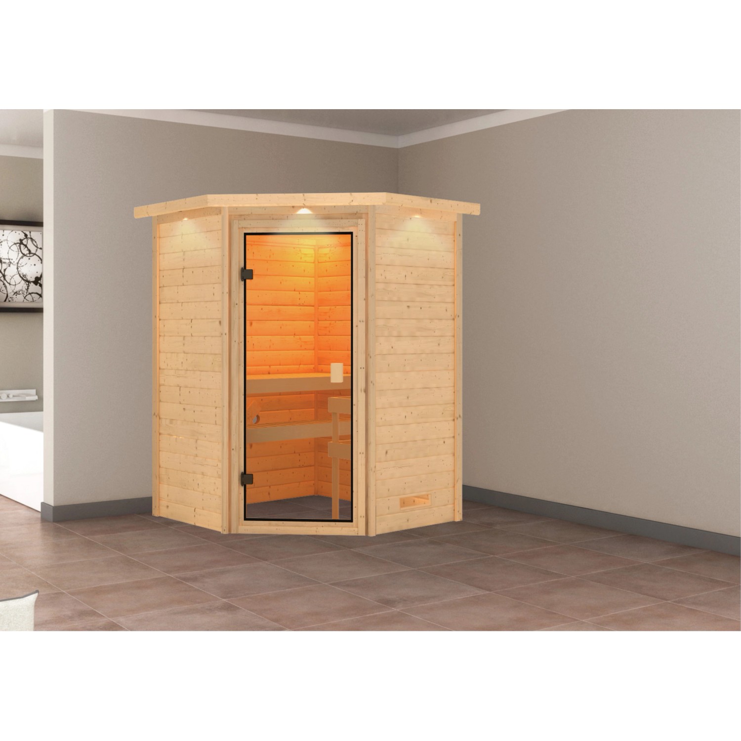Karibu Sauna Antonia LED-Dachkranz Natur
