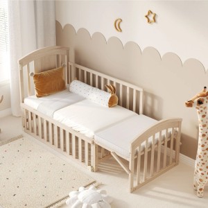 Merax Babybett 120x60x95 cm Naturholz Wickeltisch Klappablage Verlängerbar