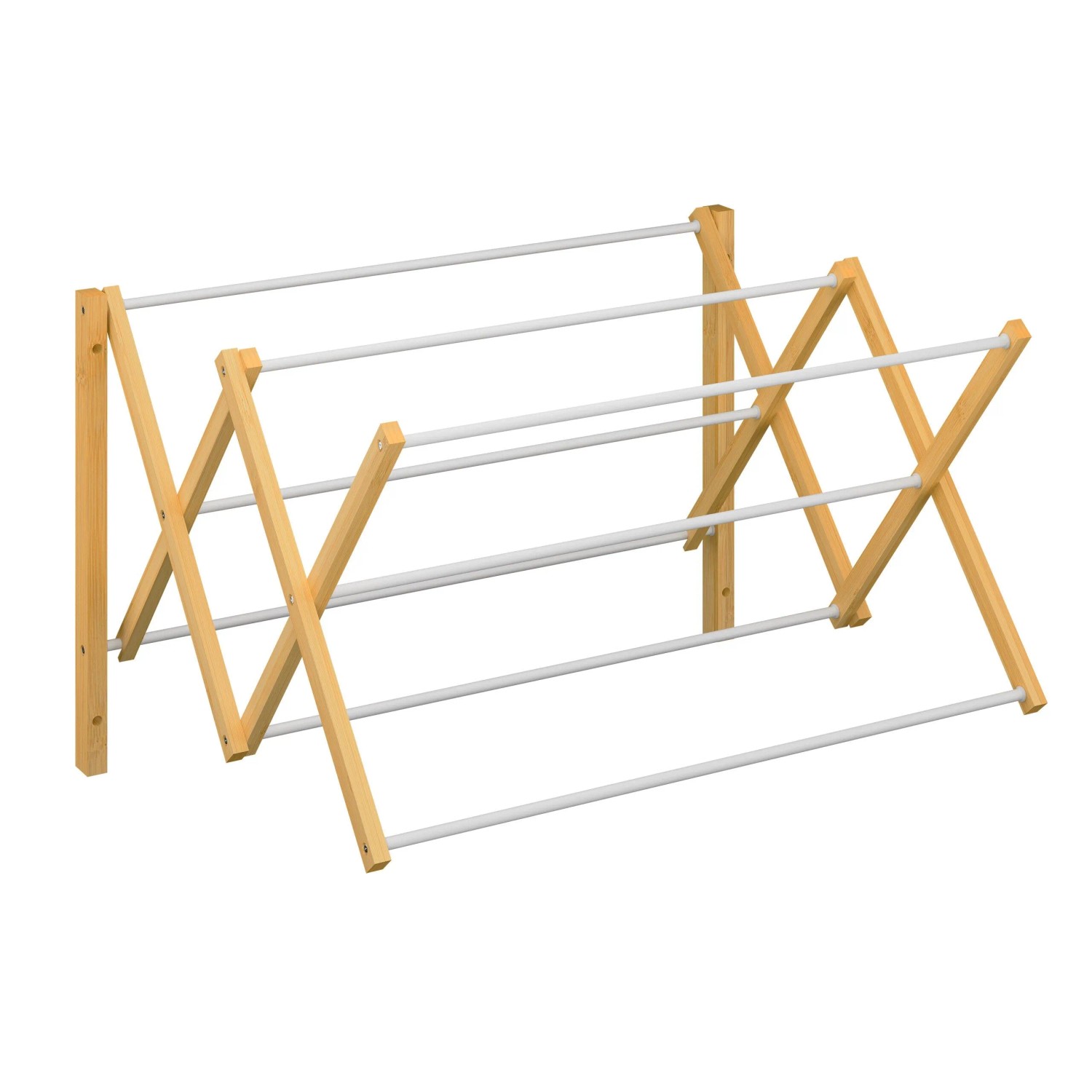 Relaxdays Wäscheständer Bambus Metall Natur Weiß Wandmontage Ausziehbar Klappbar 45 cm x 71 cm x 59 cm 0.7 kg